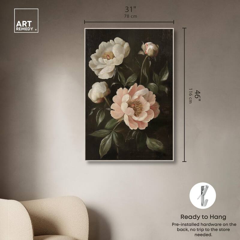 White Peonies in Dark II Canvas by Art Remedy
