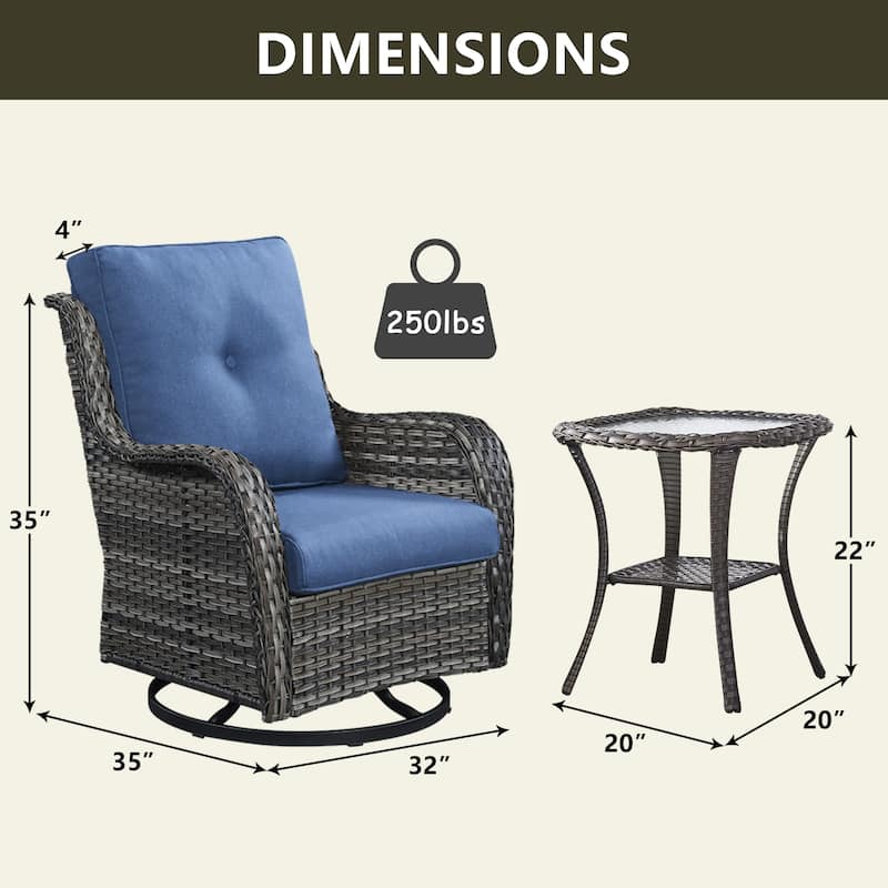 Outdoor Swivel Rocker Patio Chairs with Table Set of 2