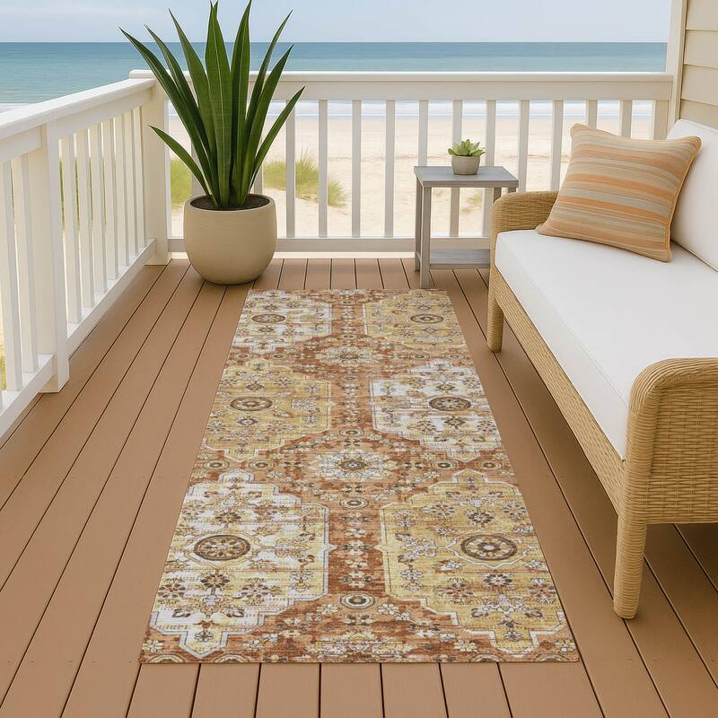 Machine Washable Indoor/ Outdoor Traditional Kiowa Chantille Rug - Copper - 2'3" x 7'6"