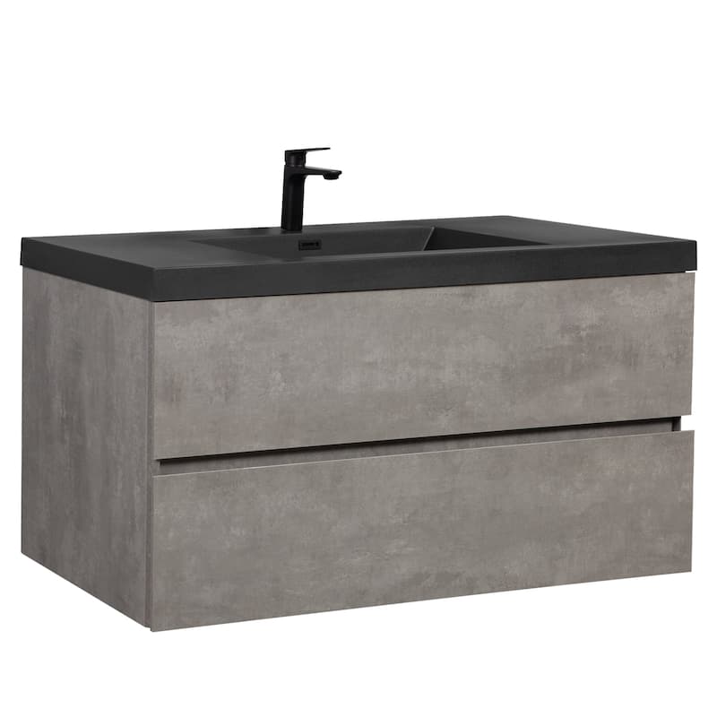 42/48/60/72 inch Plywood Floating Bathroom Vanity in Cement Grey with Integrated Quartz Sink