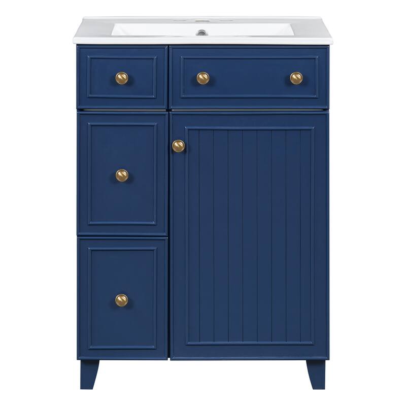 24 in. W x 18 in. D x 34 in. H Single Sink Freestanding Bath Vanity with White Ceramic Top