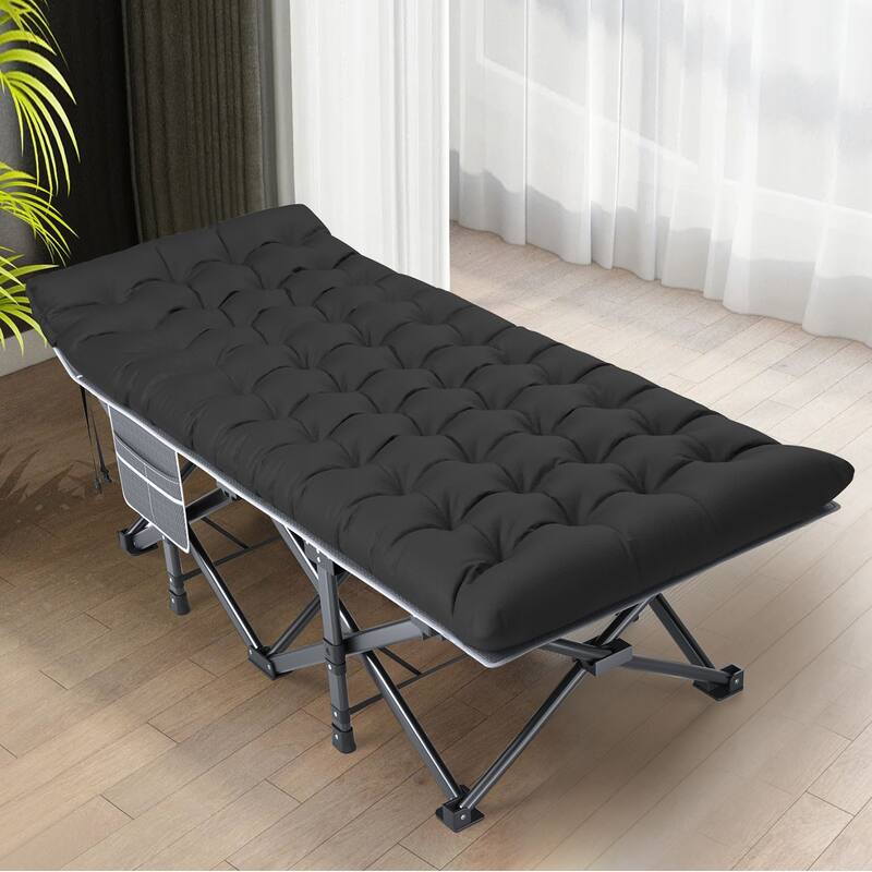 Outdoor Folding Camping Cots with Removable Cotton Mattress, Black Pad