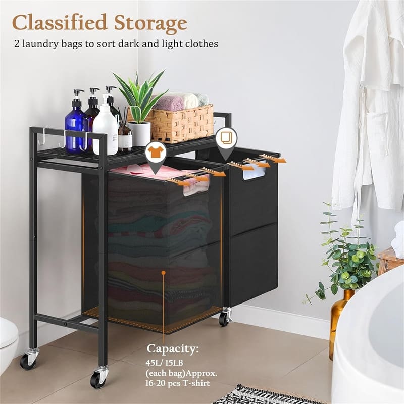 Laundry Hamper with Wheels - 29.4"L x 11.8"W x 29.6"H