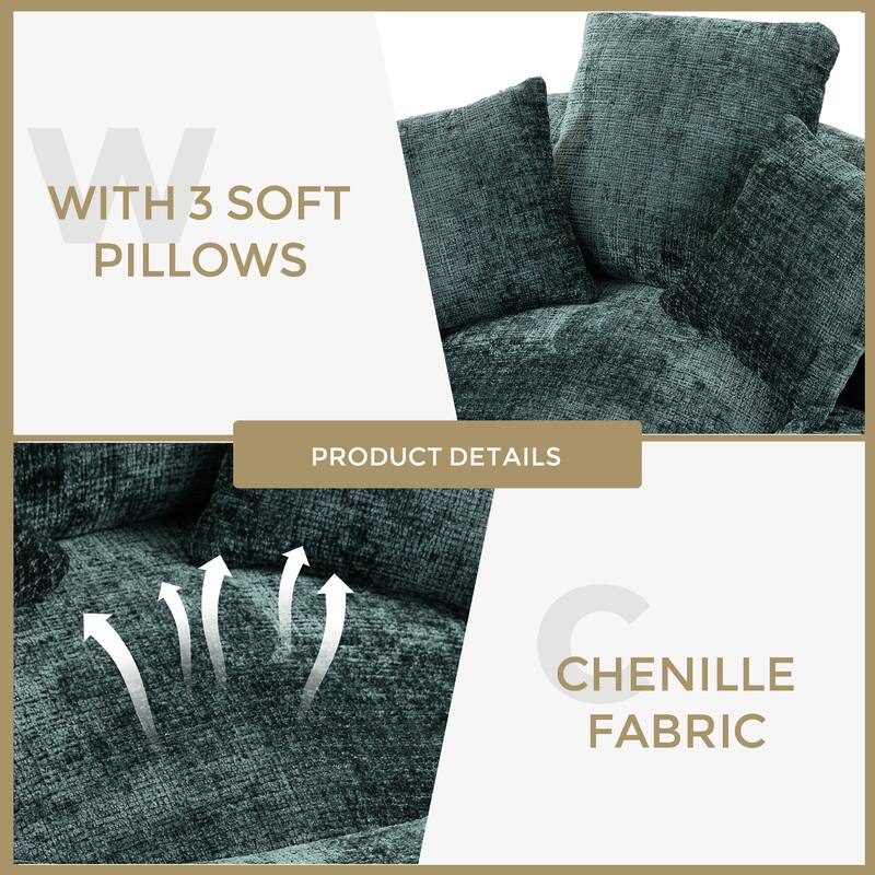 Chenille High Back Lazy Sofa with 3 Pillows and Oversized Bean Bag Chair