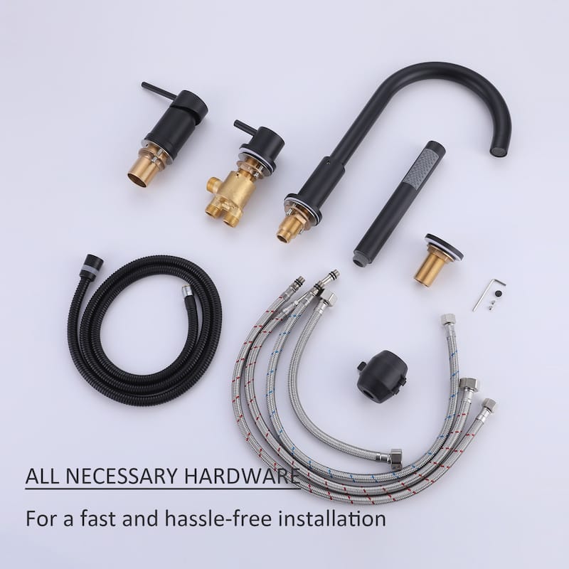 Modland Double Handle Deck Mounted Black Tub Faucet With High-pressure Handheld Shower Head