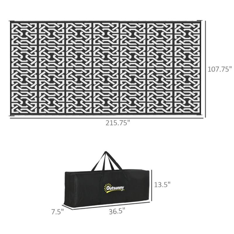 Black & White Chain Pattern Outdoor Rug Waterproof, Foldable Reversible, Portable Picnic Camping, Beach Mat with Carry Bag