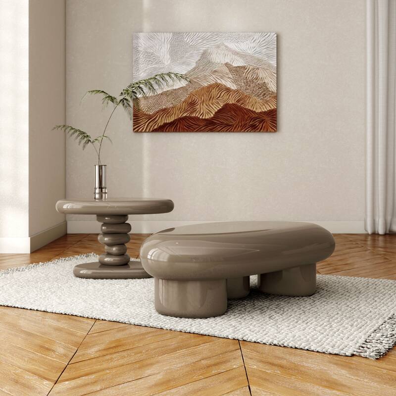 24/7 Shop At Home Modern 2-Piece Oval Glossy Low Profile Coffee Table Set - Dark Brown