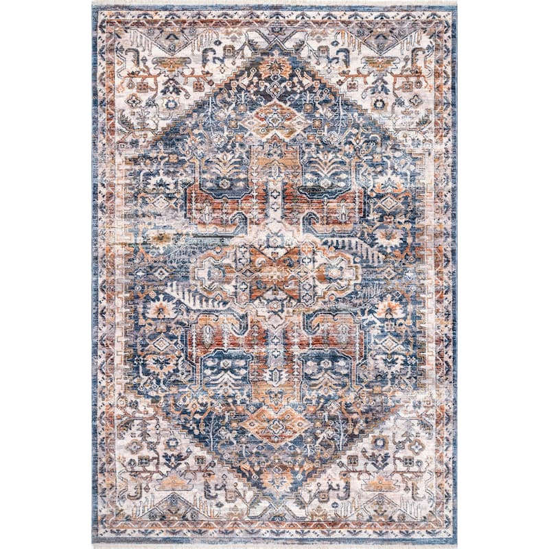Nuloom Hannah Distressed Traditional Medallion Fringe Area Rug
