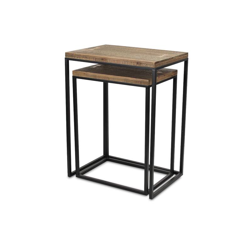 Set of 2 Black and Natural Wood Stacking Side Tables 24"