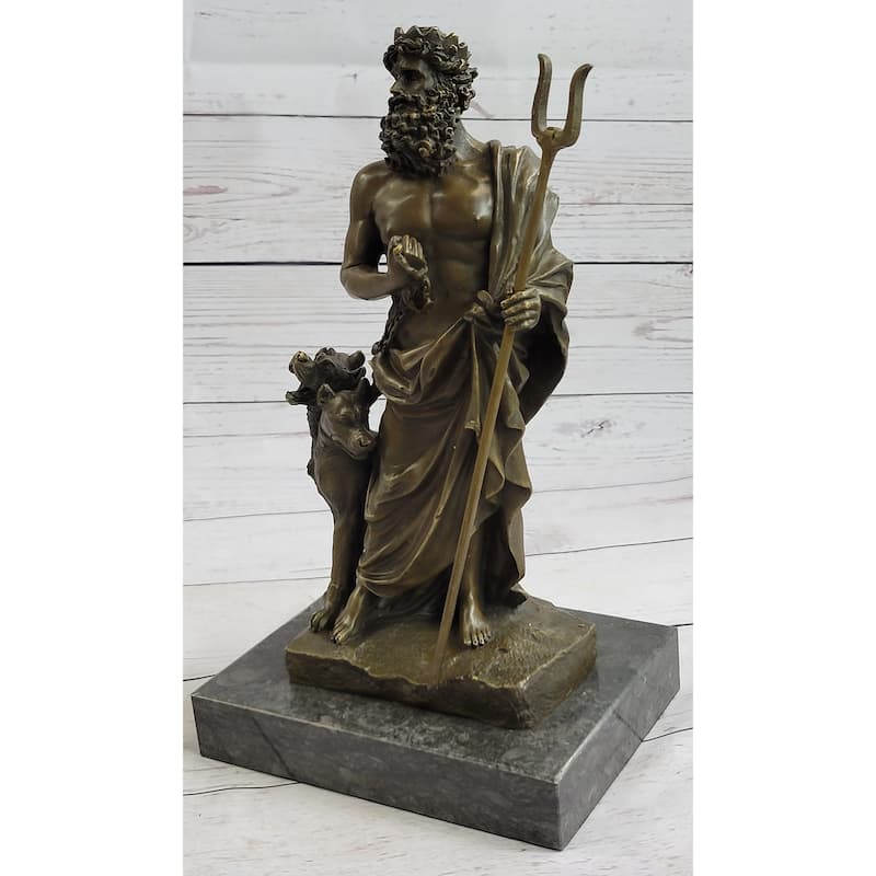 Signed Phidas Hades Pluto With 3 Headed Dog Mythical Bronze Sculpture Statue Art