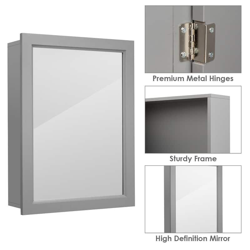 Gymax Mirrored Medicine Cabinet Wall-Mounted Bathroom Storage - See Details