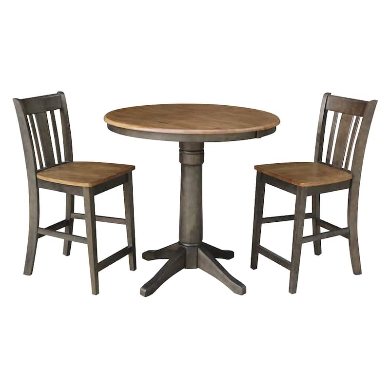 36" Round Wood Extension Dining Table with 2 Counter Height Bar Stools - N/A