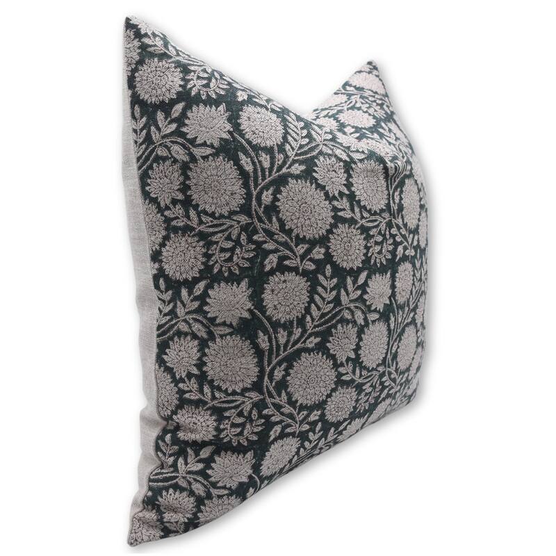 Fabdivine Handmade Fall Pillow Cover Floral Green Thick Linen for Sofa, Bed and Lounge Hidden Zipper Cushioncase, Rajat