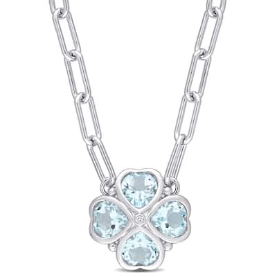 Miadora Sky Blue Topaz Fashion Pendant with Diamond accent Chain Silver