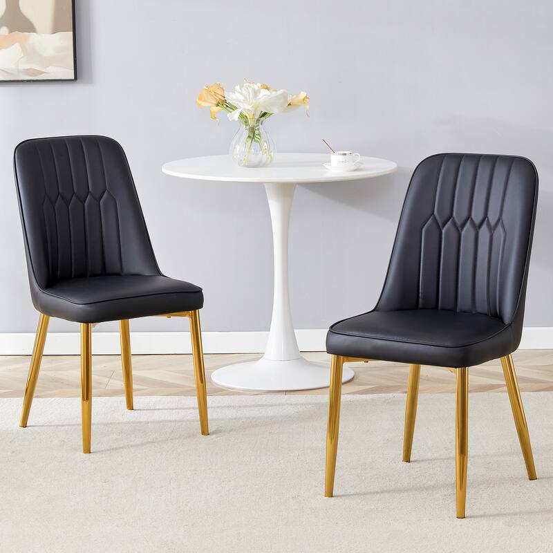 Modern Dining Chair with PU Leather Backrest, Upholstered Seat and Metal Legs, for Dining Room and Kitchen, 2-Piece Set