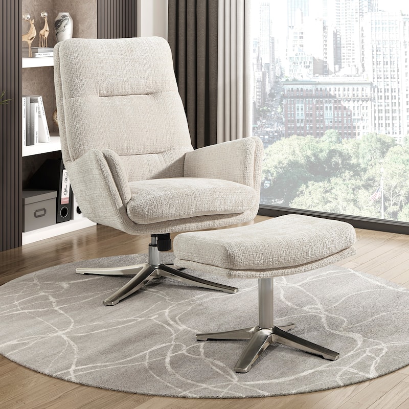 Pax 29" Chenille Swivel Chair with Ottoman - Metal Base