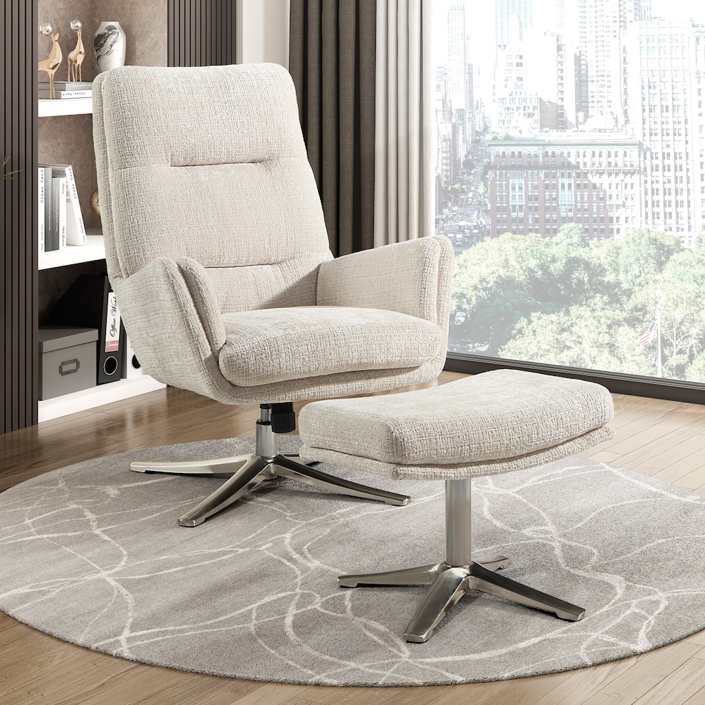Pax 29" Chenille Swivel Chair with Ottoman - Metal Base