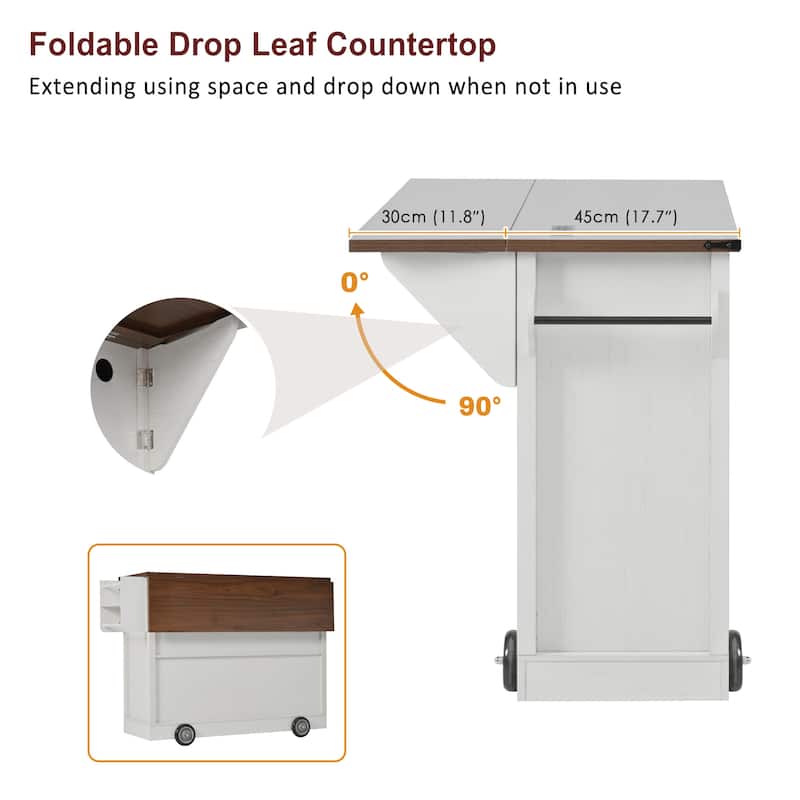 Kitchen Island with Drop Leaf, 2 Doors & 2 Drawers, Rolling Kitchen Island on 4 Wheels, Kitchen Storage Cart with Power Outlet