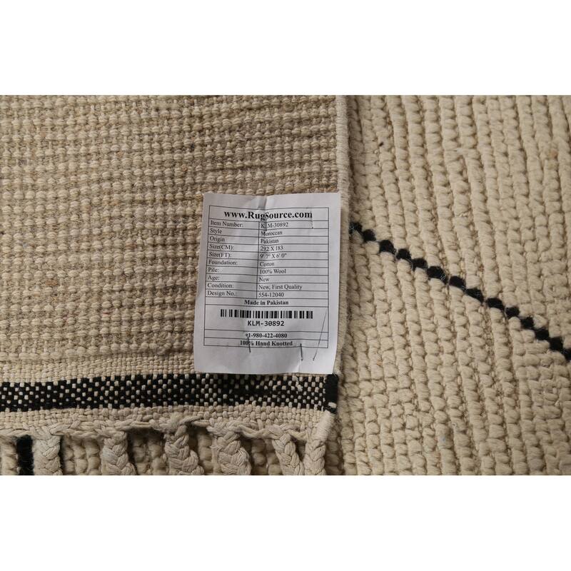 Beige / Ivory Moroccan Area Rug Hand-Knotted Wool Carpet - 6'0"x 9'7"