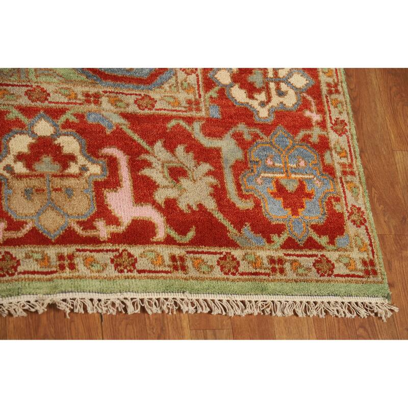 Hand Knotted Oriental 100% Wool Carpet Traditional Geometric Green Heriz (serapi) Area Rug - 9' 10'' X 8' 0''