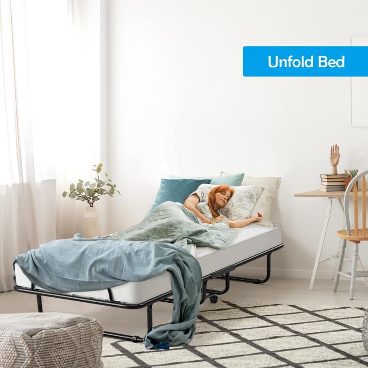 Rollaway Folding Bed with Memory Foam Mattress and Sturdy Metal Frame