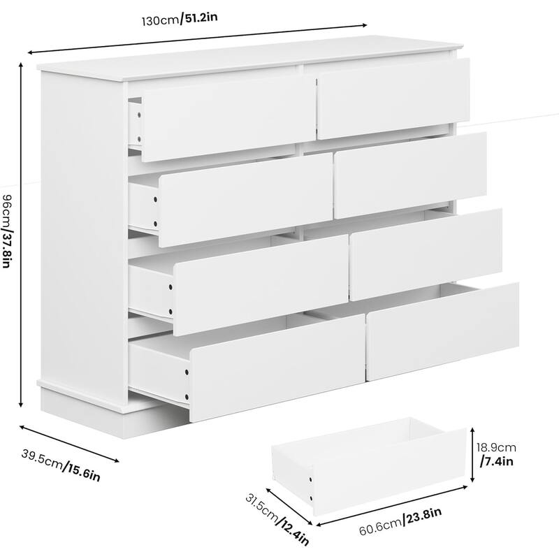 8 Drawer Dresser for Bedroom, Wide Black Chest with Spacious Top, Modern Wooden Organizer for Closet, Living Room