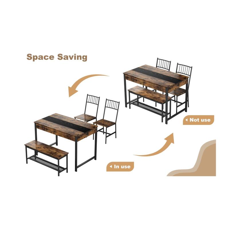 Dining Table Set for 4, Small Kitchen Table and 2 Chairs for 4 with Bench