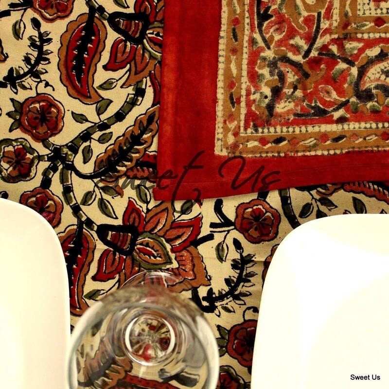 Block Print Floral Paisley Elephant Tablecloth Rectangle