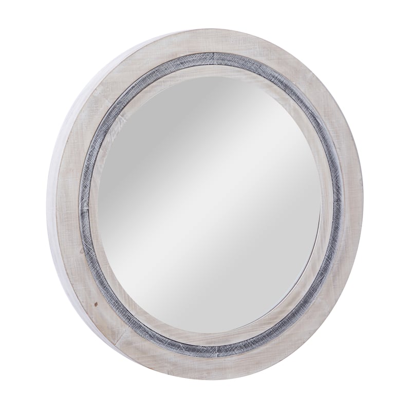 Wooden Handmade Wall Mirror with Distressing - White - Roche River Decor - 3"W x 34"L x 34"H