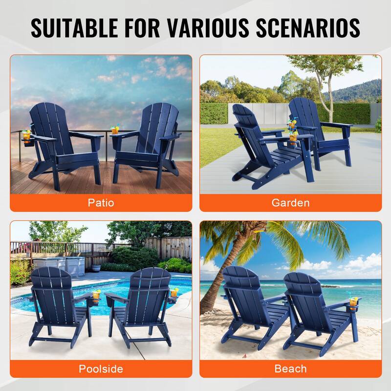 Set of 2 HDPE Folding Adirondack Chair with Wider Seat and Curved Backrest Ideal for Outdoor Use - 31.5 × 29.7 × 36.0 in