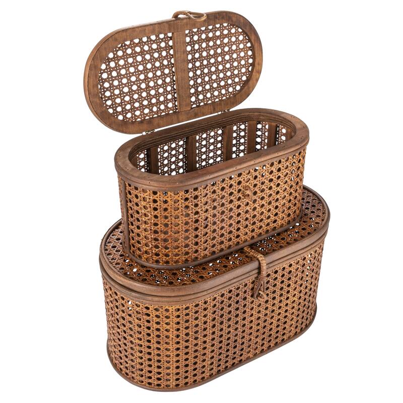 Decorative Woven Rattan Storage Boxes - 15.3"L x 10.3"W x 8.3"H
