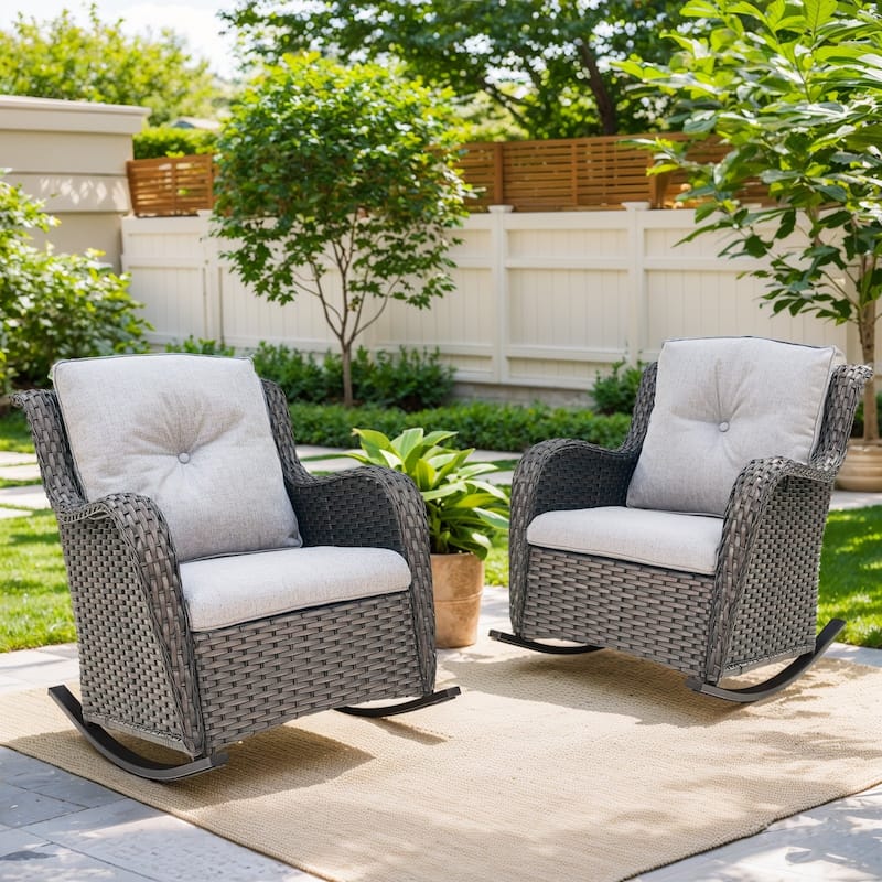 Patio Rocking Chair with Comfortable Cushions - Brown - Beige