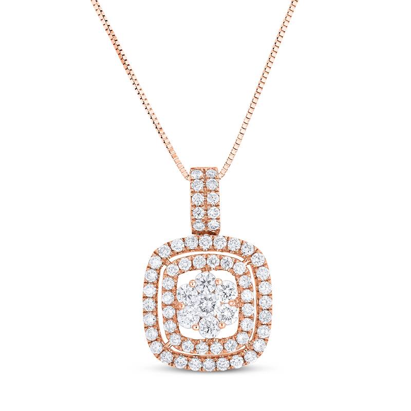 1 Cttw Natural Diamond 14KT Pink Gold Pendant