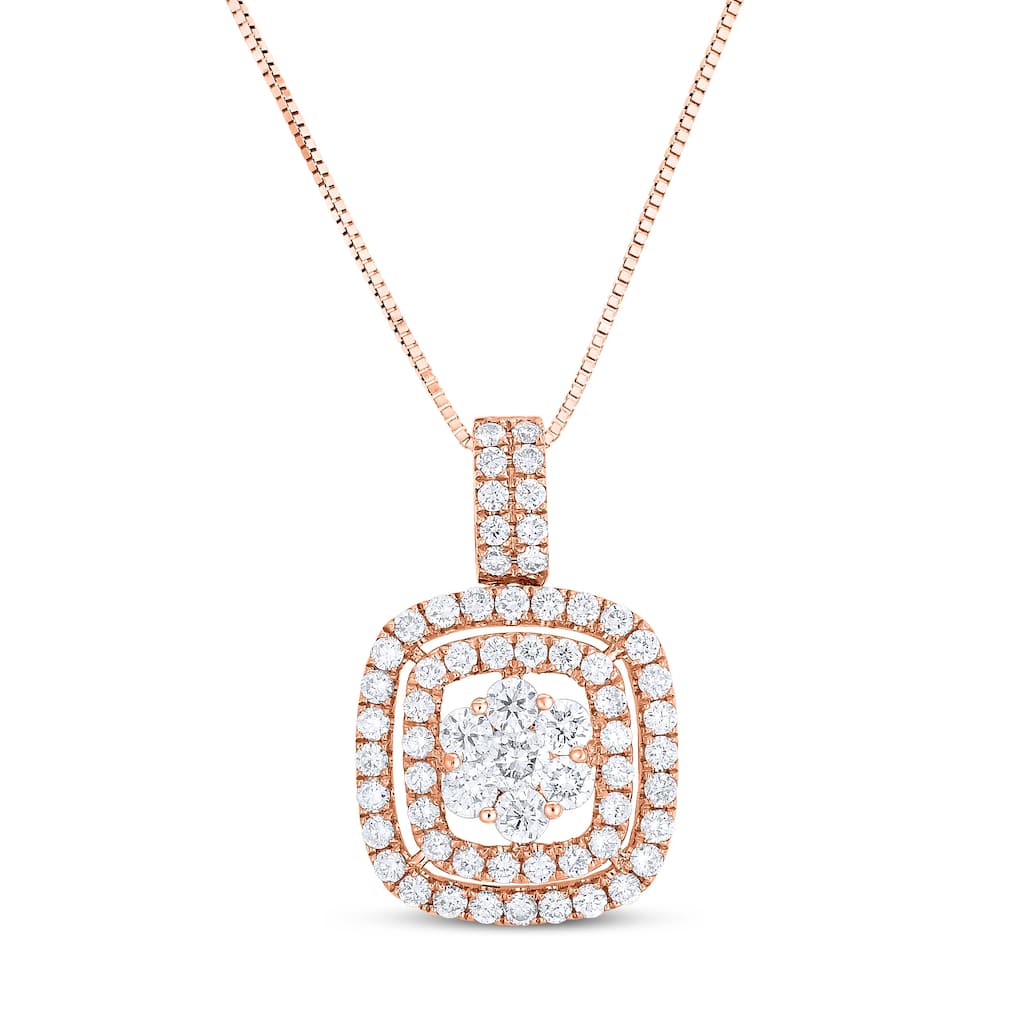 1 Cttw Natural Diamond 14KT Pink Gold Pendant