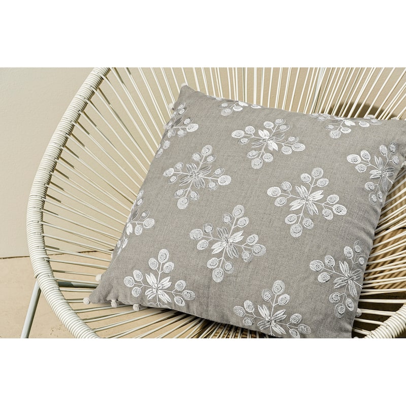 Sevita Hand-Woven Beige/Ivory Floral Linen Throw Pillow, 20" x 20".