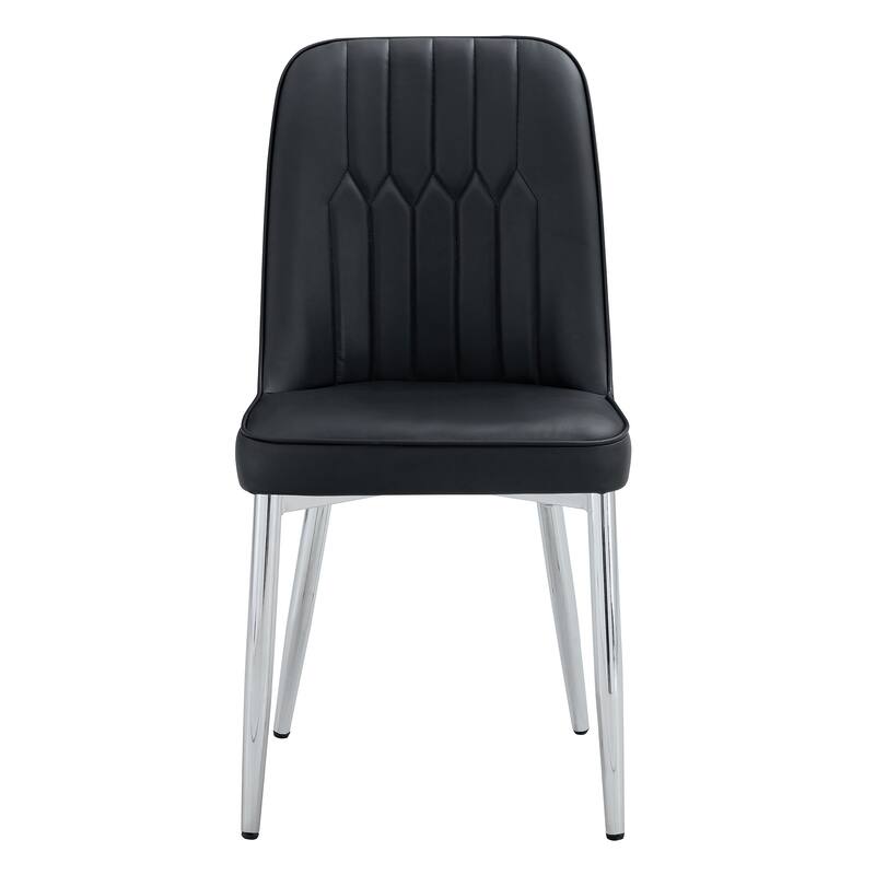 Roomfitters PU Dining Chairs with Smooth Backrest and Silver Metal Legs, Set of 4 for Kitchen or Office Use