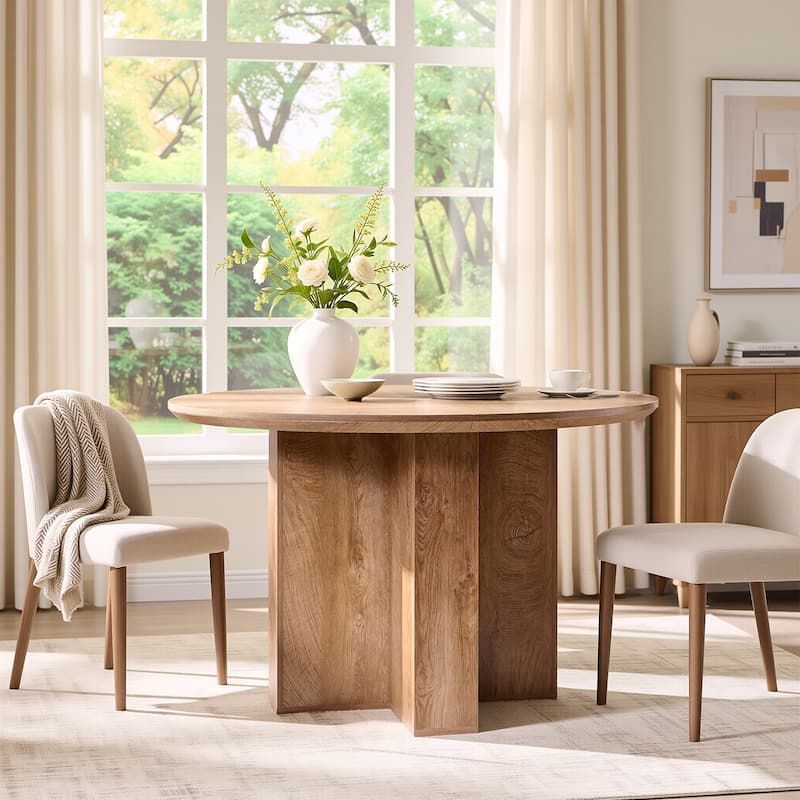 47" Modern Round Dining Table, Thickened Kitchen Table for Dining Room - Oak