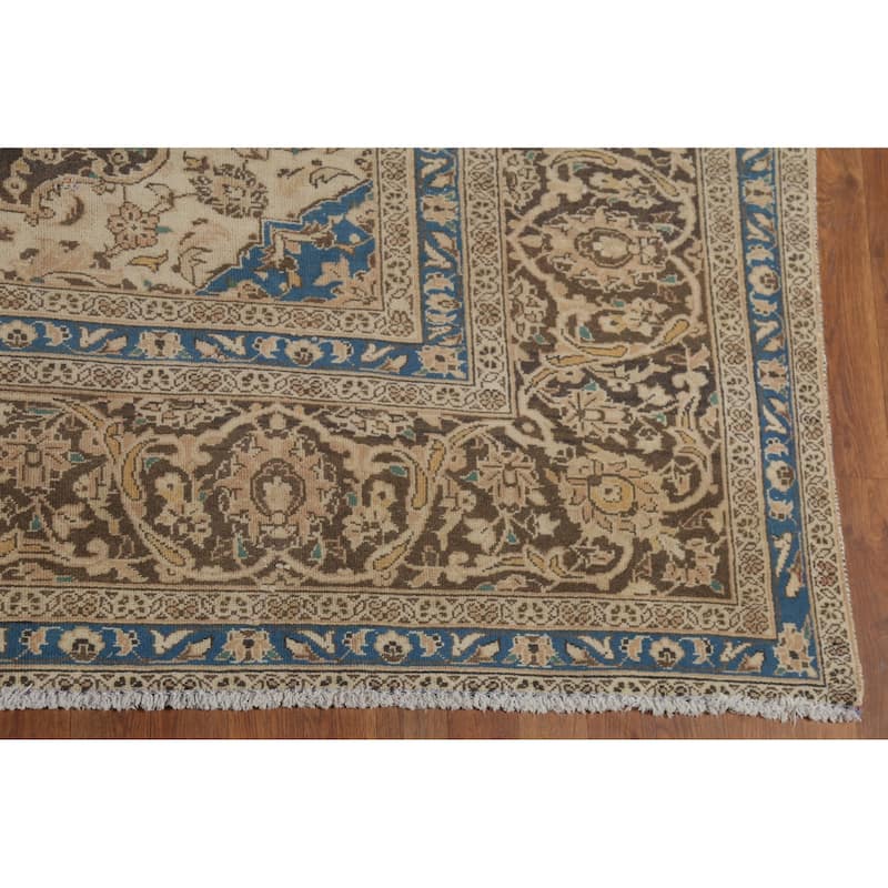 Traditional Mashad Persian Vintage Rug Handmade Wool Carpet - 9'10"x 12'11"