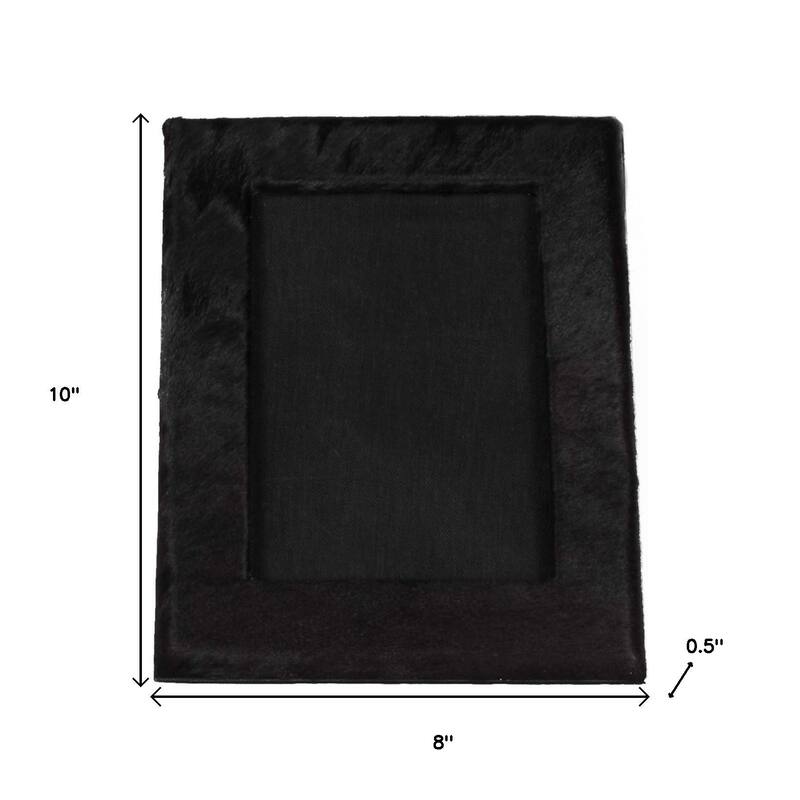 HomeRoots 5" x 7" Black Cowhide Hanging & Tabletop Picture Frame with Mat