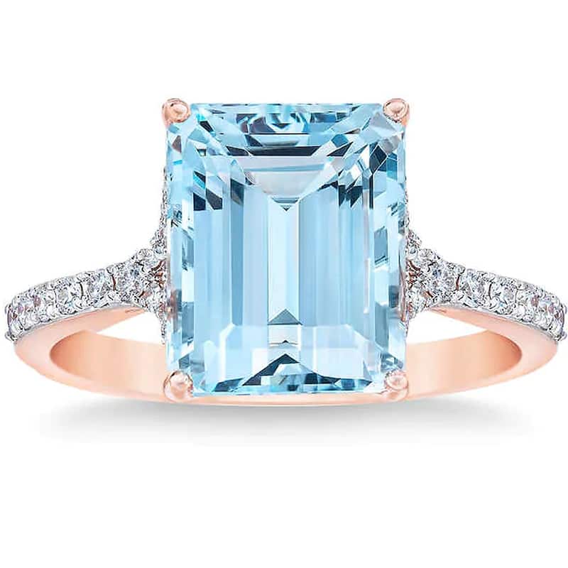 Bliss Diamond Aquamarine (11x9mm) & Diamond Rose Gold Ring - 8