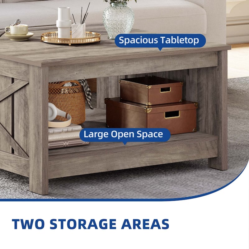 Moasis Farmhouse Coffee Table with Storage for Living Room Square Center Table