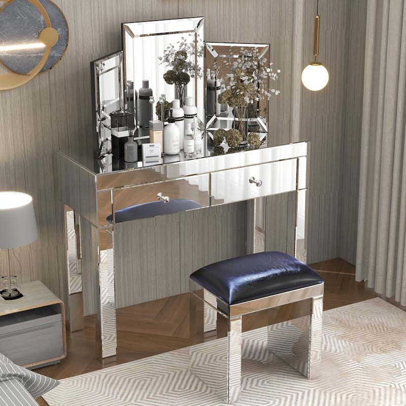W 39.4 Inch X D 15.7 Inch X H 31.5 Inch Mirror Desktop Dressing Table