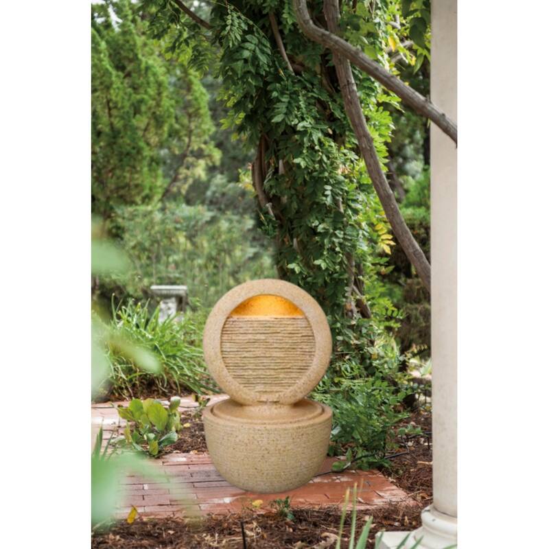 21.7x21.7x34.3" Cement Round Water Fountain with Light and Pump