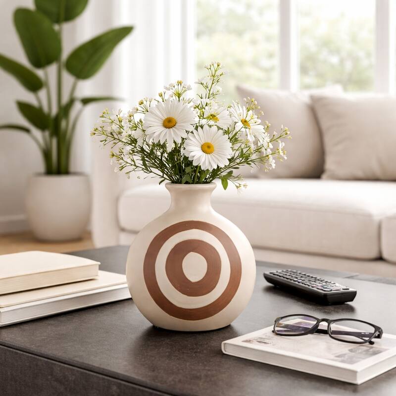 Ceramic Abstract Two-Toned Modern Vase - Ivory, 6"