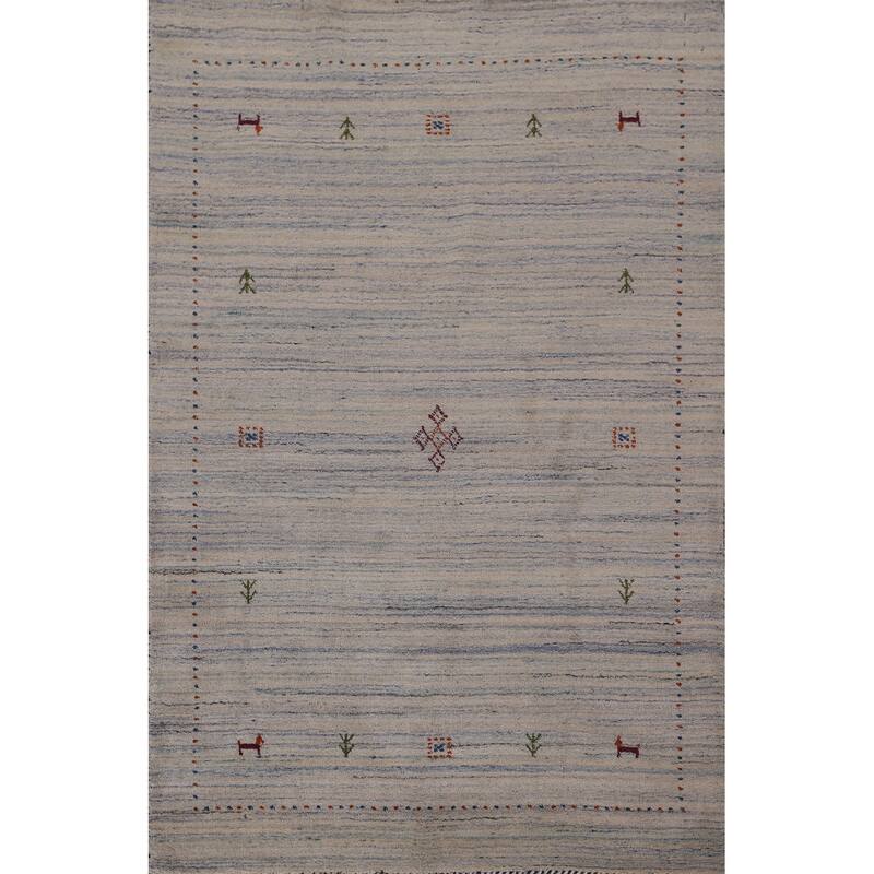 Tribal Striped Gabbeh Indian Accent Rug Handmade Wool Carpet - 4'0"x 5'9"