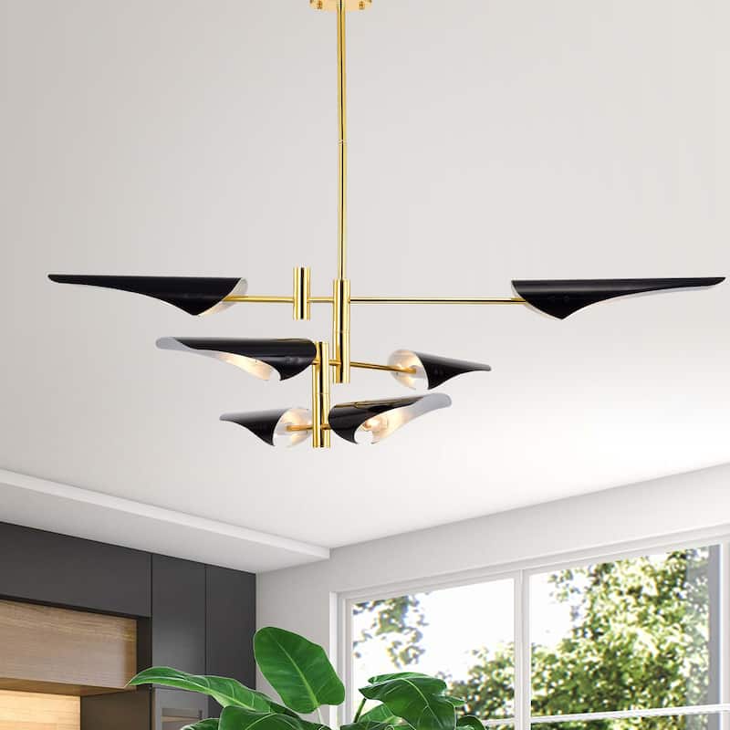Warehouse of Tiffany Apollinario Gold and Black with 6 Light Bulb Chandelier