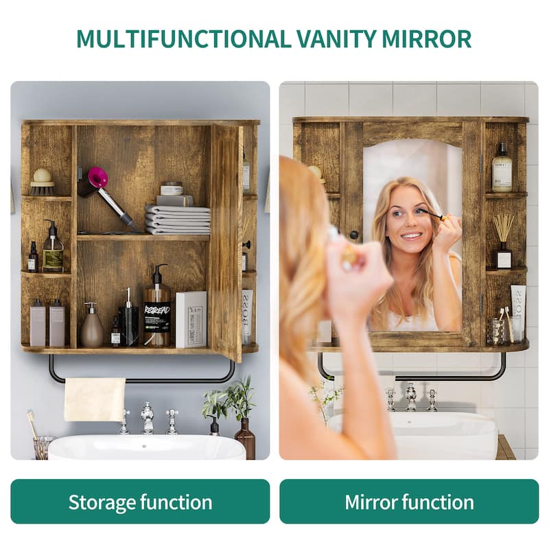 Modern Wall Bathroom Storage Medicine Cabinet with Adjustable Shelves and Towel Rack