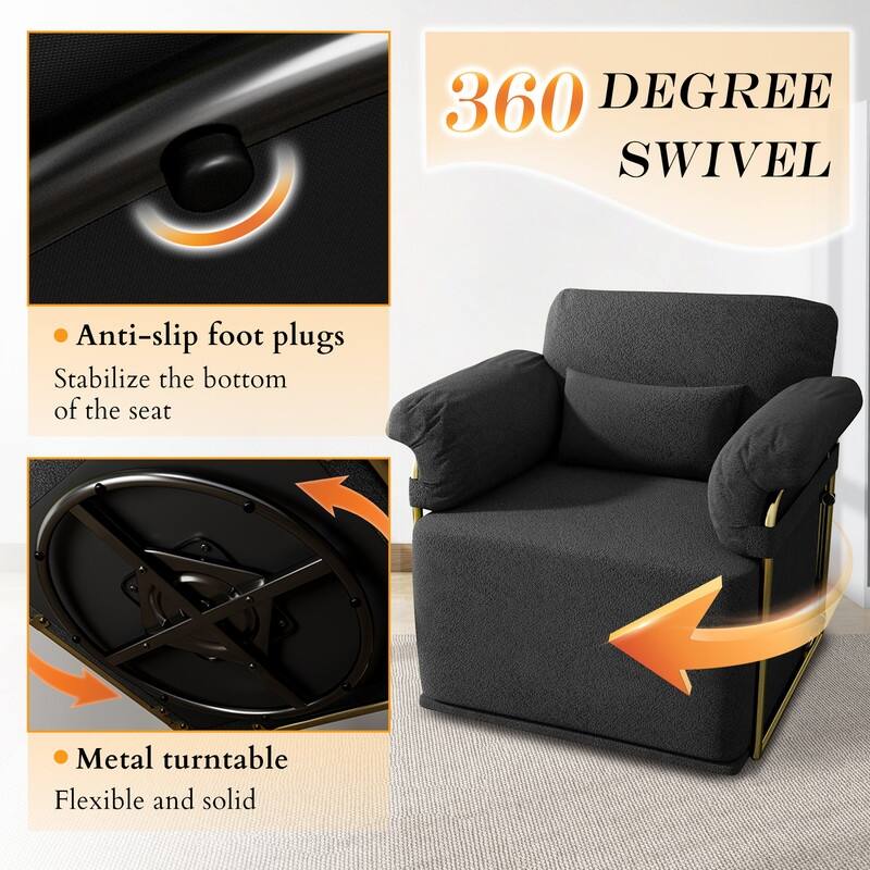 360 Degree Square Swivel Accent Sofa Chair with Gold Metal Legs