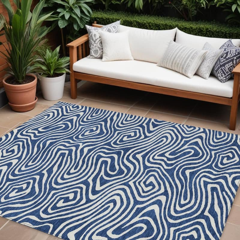 HomeRoots Abstract Transitional Rectangle Outdoor Rug - 10' X 14'