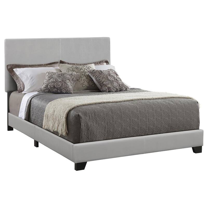 Modern Grey Upholstered Full Panel Bed with Faux Leather and Asian Hardwood Frame